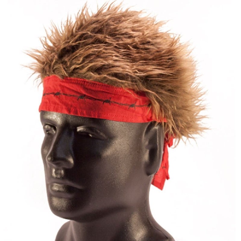 Billy-Bob Red Barbed Wire Bandana with Brown Hair - Image 4