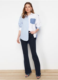 Blue Color Block Oversize Wide Fit Woven Shirt TWOSS24GO00136