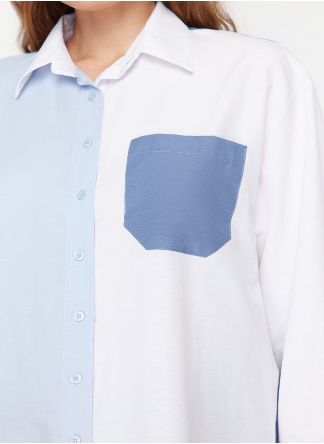 trendyol - Blue Color Block Oversize Wide Fit Woven Shirt TWOSS24GO00136 - Image 1