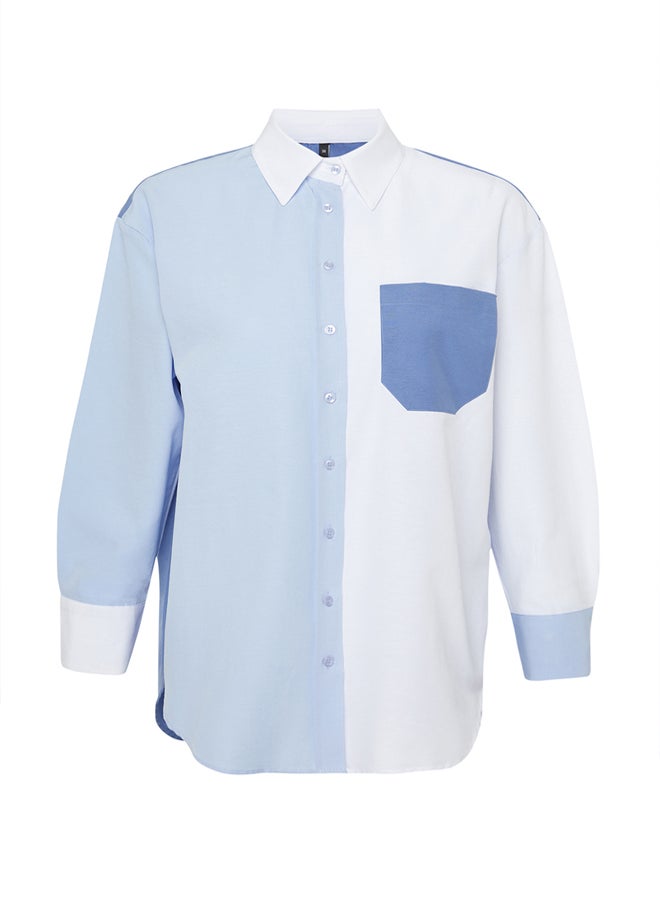 trendyol - Blue Color Block Oversize Wide Fit Woven Shirt TWOSS24GO00136 - Image 1