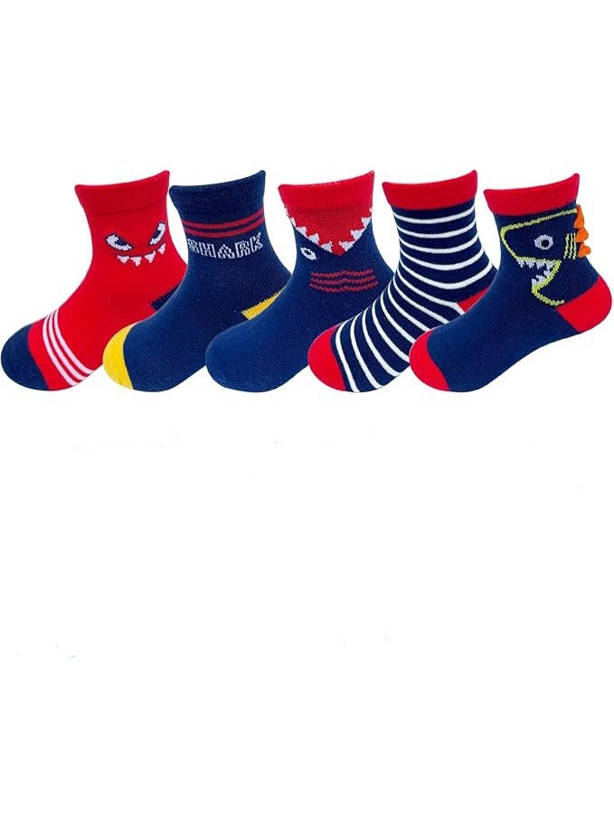 5 أزواج من الجوارب القطنية للأطفال الصغار، بتصميمات كرتونية لطيفة، مناسبة للأولاد والبنات من عمر 3 إلى 5 سنوات، بطول 14-16 سم - Image 1