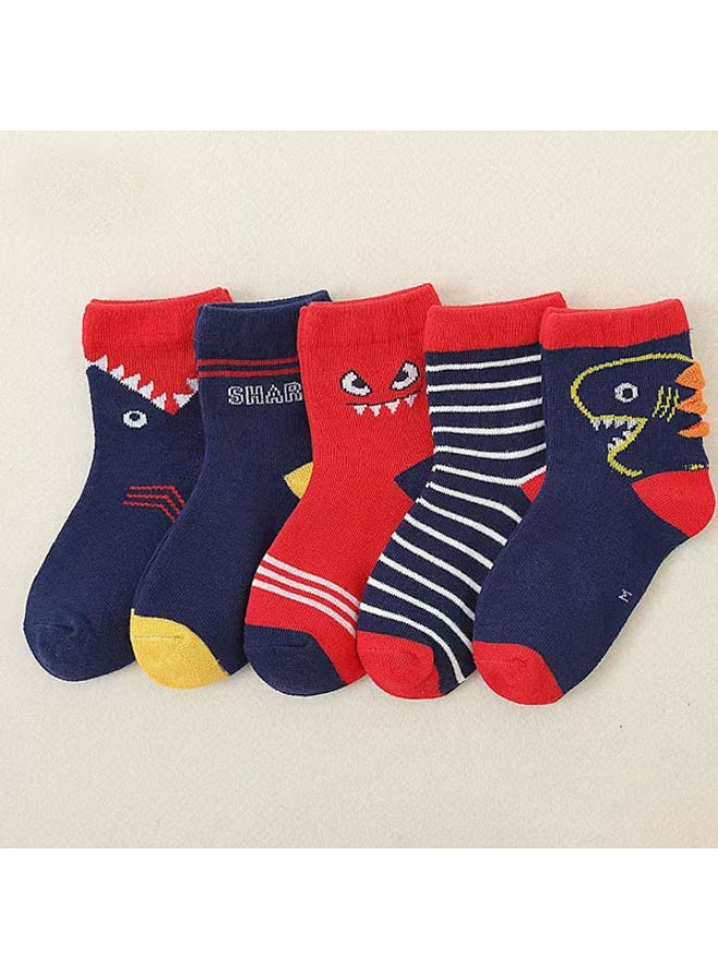 5 أزواج من الجوارب القطنية للأطفال الصغار، بتصميمات كرتونية لطيفة، مناسبة للأولاد والبنات من عمر 3 إلى 5 سنوات، بطول 14-16 سم - Image 4