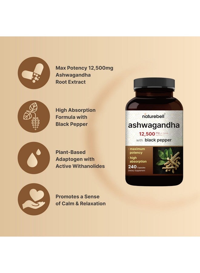 نايتشر بيل ناتشر بيل، ما يعادل ١٢٥٠٠ ملغ من الأشواغاندا مع الفلفل الأسود، ٢٤٠ كبسولة | مركب امتصاص عالي - مستخلص جذر ٢٥:١ فائق القوة - مُكمّلات مُكيفة للاسترخاء - غير مُعدّل وراثيًا - Image 3