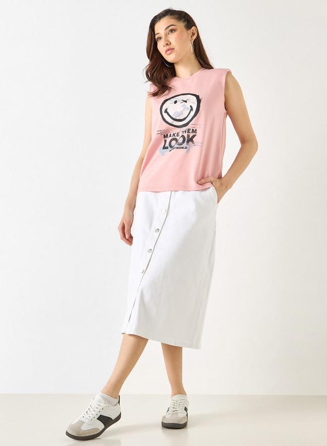 SP Characters Graphic Print Sleeveless T-shirt with Crew Neck - Image 2