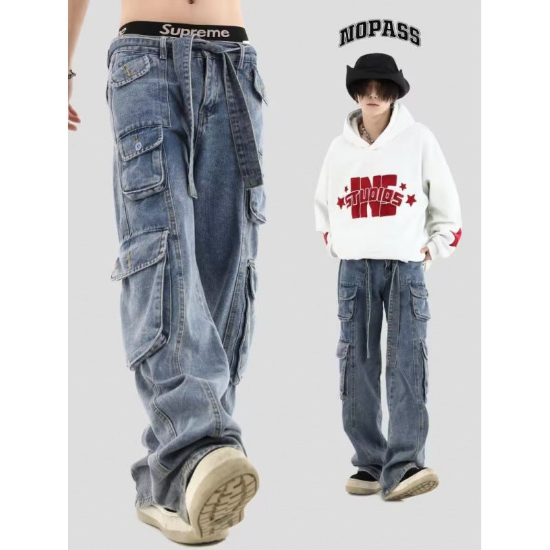 Unisex Classic Denim Jeans Loose Fit Daily Outdoor Wear - Image 2