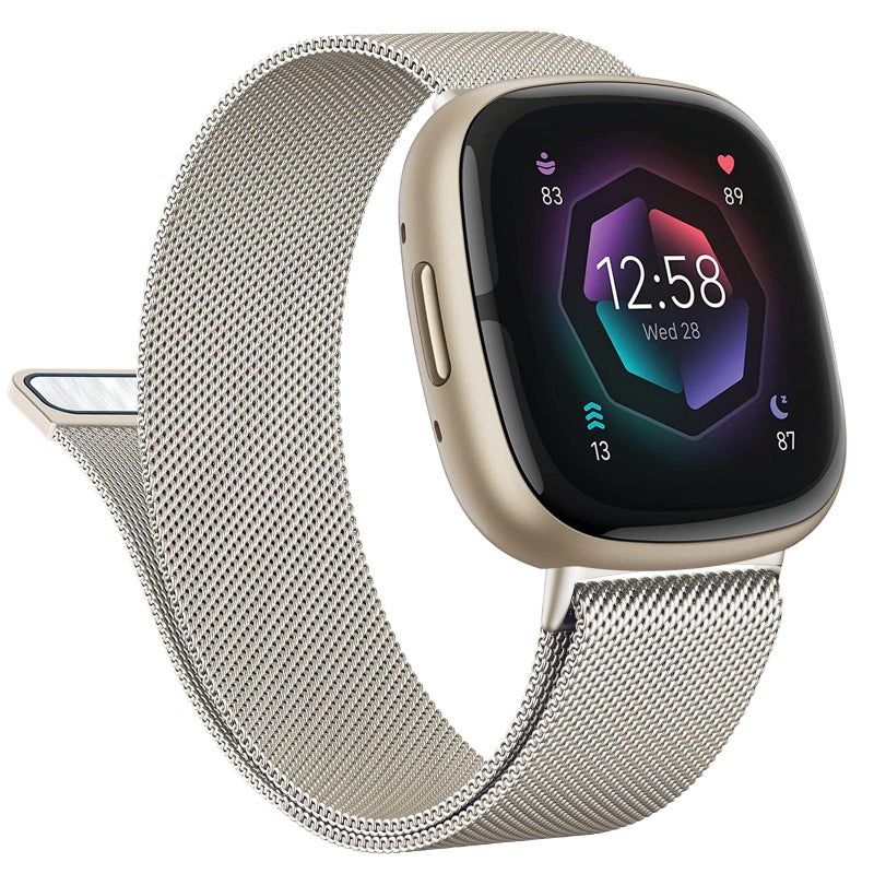 Vanjua Metal Band for Fitbit Sense 2,Sense Bands, Fitbit Versa 4,Versa 3 Bands Women Men,Versa 4 Smartwatch (Large, Starlight) - Image 1