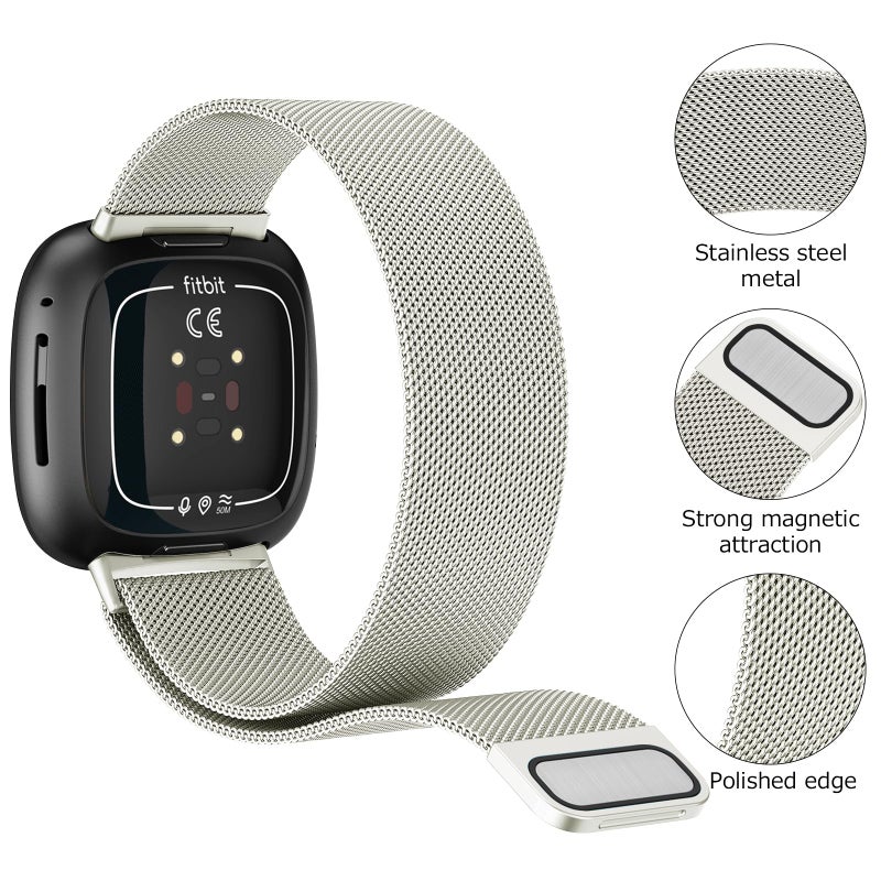 Vanjua Metal Band for Fitbit Sense 2,Sense Bands, Fitbit Versa 4,Versa 3 Bands Women Men,Versa 4 Smartwatch (Large, Starlight) - Image 2