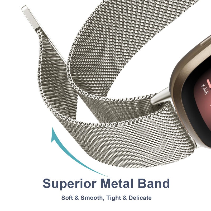 Vanjua Metal Band for Fitbit Sense 2,Sense Bands, Fitbit Versa 4,Versa 3 Bands Women Men,Versa 4 Smartwatch (Large, Starlight) - Image 3