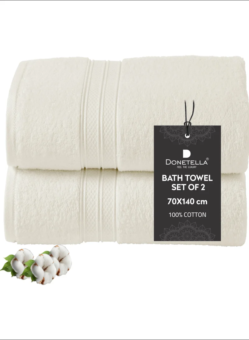 Donetella Premium 100 % Combed Cotton 2-Pcs Bath Towel Set (70 X 140 CM) 600 GSM Large Towel, Highly Absorbent, Quick Dry,Best Towel for Bathroom, Spa And Hotel,White