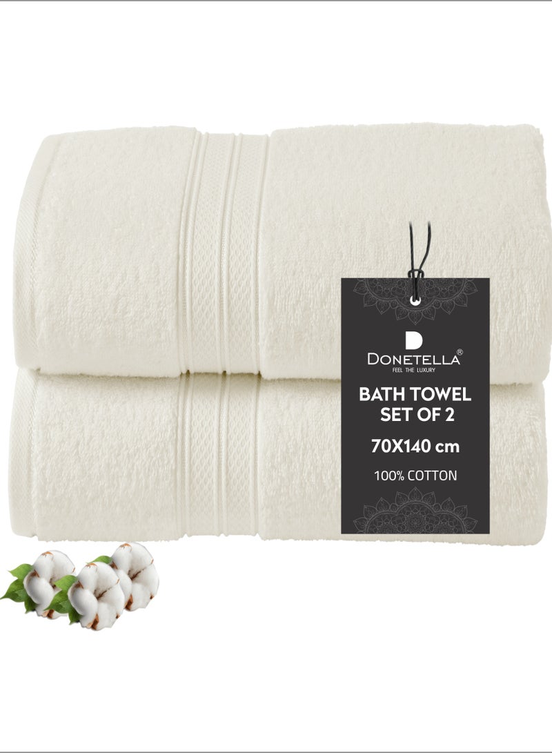 Donetella Premium 100 % Combed Cotton 2-Pcs Bath Towel Set (70 X 140 CM) 600 GSM Large Towel, Highly Absorbent, Quick Dry,Best Towel for Bathroom, Spa And Hotel,White - Image 1