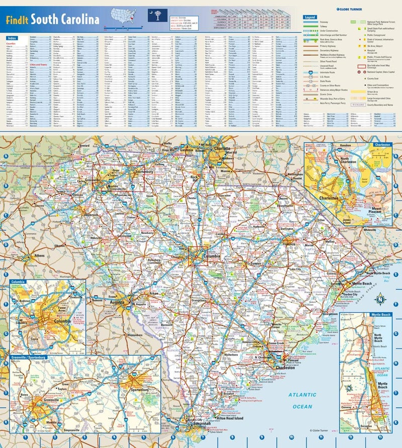 Globe Turner South Carolina State Wall Map - 16.5" x 18.5" Laminated, Full Color, Glossy Finish - Image 4