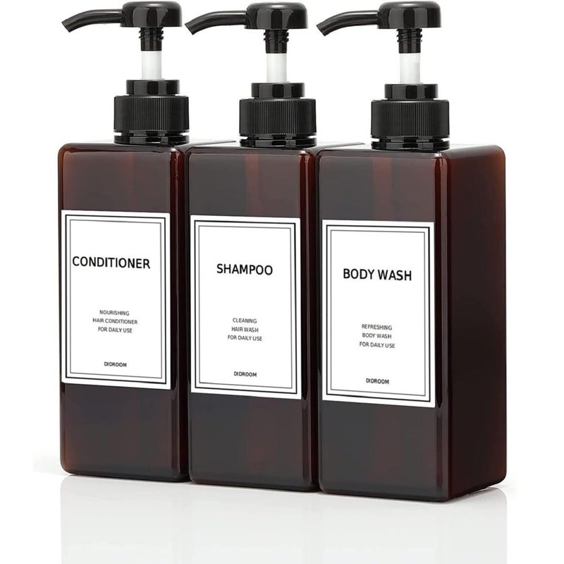 DIDROOM Shampoo and Conditioner Dispenser, Refillable Shampoo and Conditioner Bottles Set with Labels - Empty Shower Plastic Dispenser (21oz) - Image 1