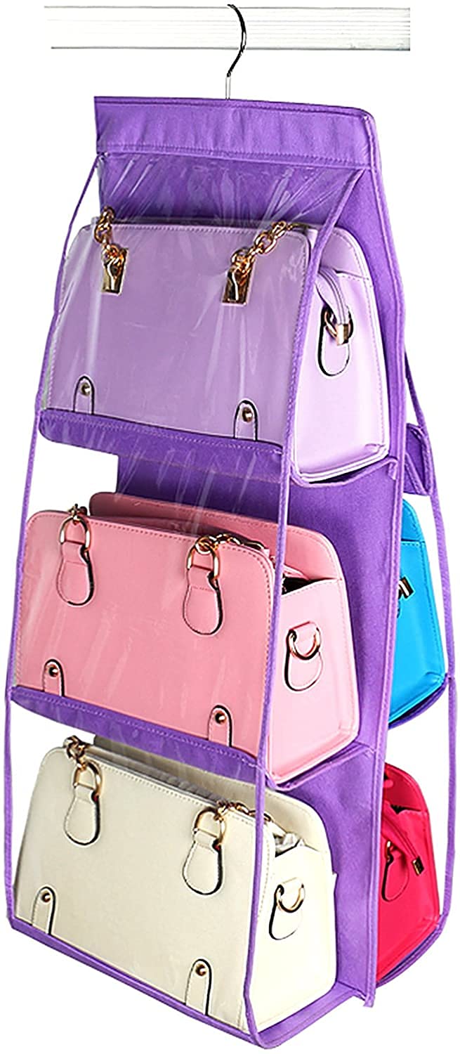 Delavala Delavala Hanging Handbag Purse OrganizerBreathable Polyester FiberPVC Handbag Organizer Easy Access PocketsWardrobe Closet Space Saving Organizers SystemWashable 6 POCKET  - Image 3