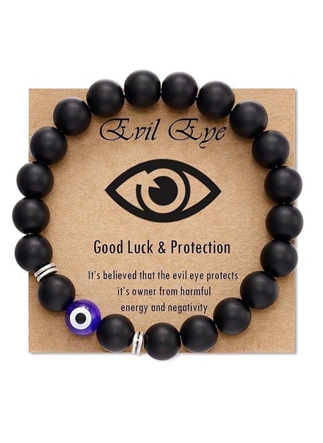 JEEJPV Evil Eye Bracelet for Men Natural Stone Bracelet Protection Good Luck Amulet for Boy Black  - Image 1