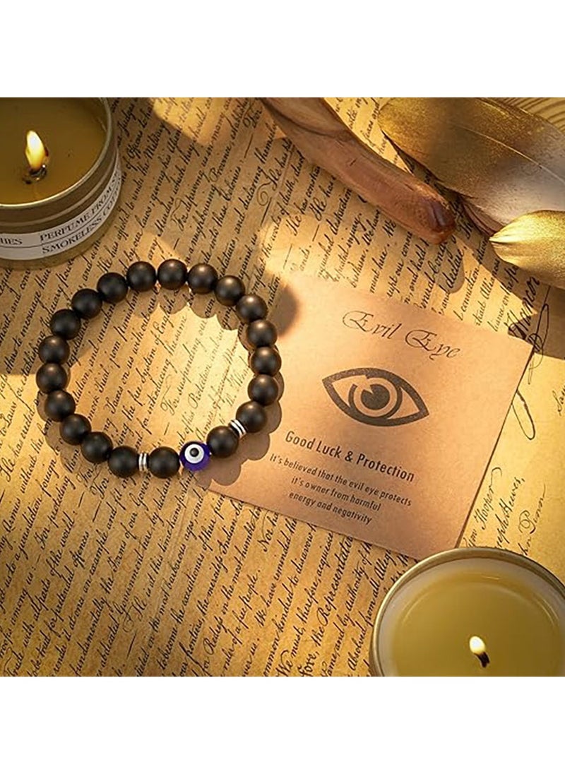 JEEJPV Evil Eye Bracelet for Men Natural Stone Bracelet Protection Good Luck Amulet for Boy Black  - Image 3