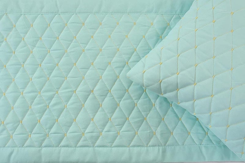 BEDSHED 200 TC Quilted Velvet Double Bed Runner Scarf with 2 Matching Cushion Covers/Slipcovers| Luxurious Decorative Bed Linen Set| Perfect for Bedroom, Hotel or Guest Rooms Bedding (Sea Green) - Image 2
