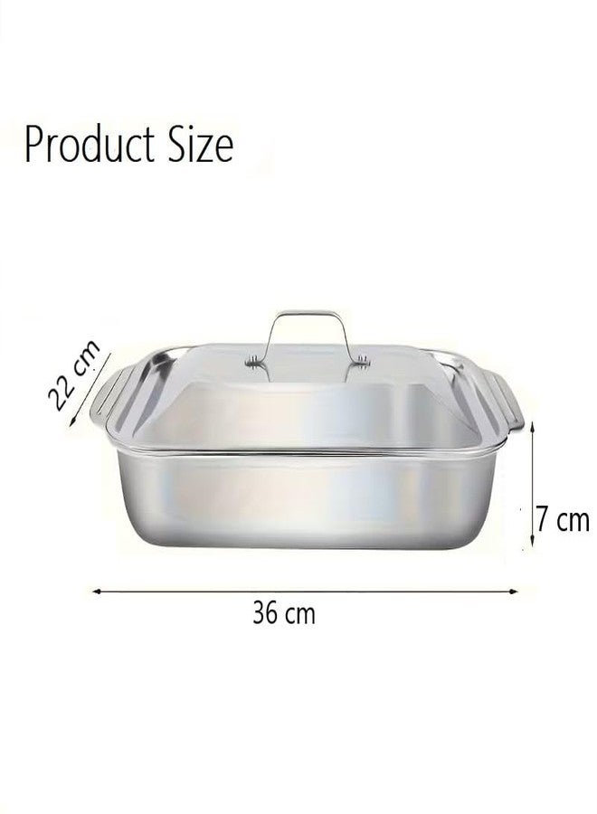 DHAVAL Stainless Steel Serving Tray with Lid 36x22x7 CM Deep Steam Table Pan | Heavy Duty Buffet Tray, Hotel Pan & Catering Tray | Roasting, Baking & Food Storage Container (Silver 1Pcs) - Image 3