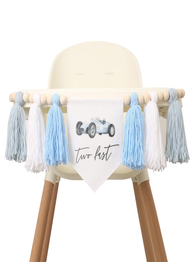 BOOMPA Two Fast 2nd Birthday High Chair Banner，Race Car High Chair Banner Decorations，Retro Race Car Birthday Banner，Racing Theme 2nd Birthday Party Supplies，Racing Second Birthday Party Decorations - Image 1