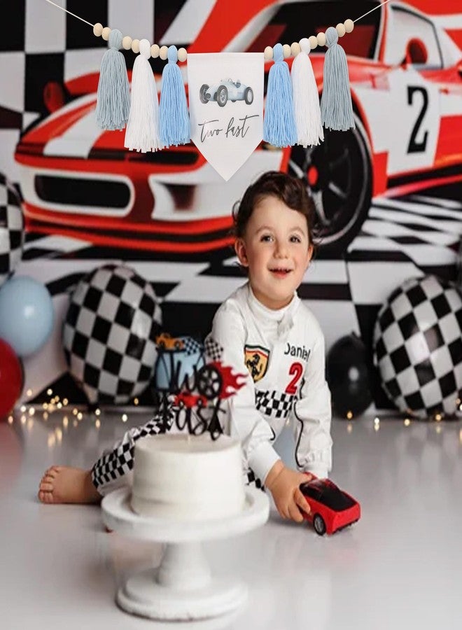 BOOMPA Two Fast 2nd Birthday High Chair Banner，Race Car High Chair Banner Decorations，Retro Race Car Birthday Banner，Racing Theme 2nd Birthday Party Supplies，Racing Second Birthday Party Decorations - Image 3