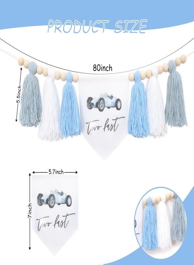 BOOMPA Two Fast 2nd Birthday High Chair Banner，Race Car High Chair Banner Decorations，Retro Race Car Birthday Banner，Racing Theme 2nd Birthday Party Supplies，Racing Second Birthday Party Decorations - Image 2