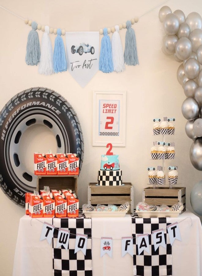 BOOMPA Two Fast 2nd Birthday High Chair Banner，Race Car High Chair Banner Decorations，Retro Race Car Birthday Banner，Racing Theme 2nd Birthday Party Supplies，Racing Second Birthday Party Decorations - Image 4