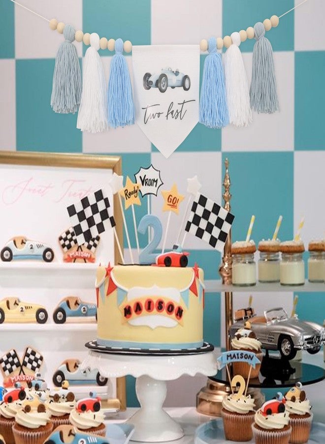 BOOMPA Two Fast 2nd Birthday High Chair Banner，Race Car High Chair Banner Decorations，Retro Race Car Birthday Banner，Racing Theme 2nd Birthday Party Supplies，Racing Second Birthday Party Decorations - Image 5