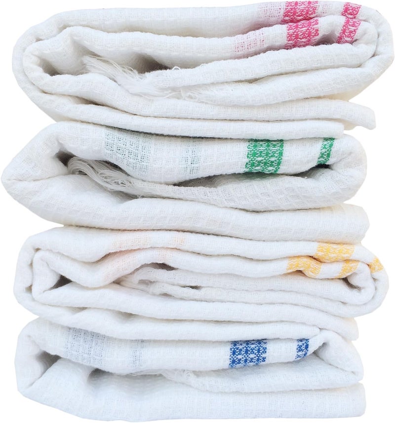 Fancyadda Handloom Cotton Bath Towels for Kids Pack of 4 Light Weight White Color Honey Comb Pattern Quick Dry SKin Friendly