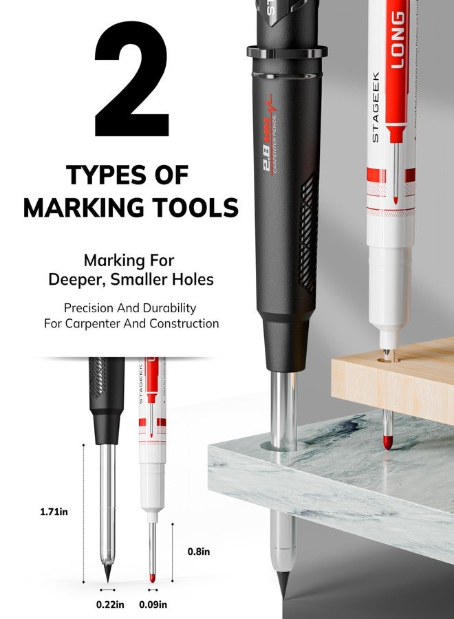 STAGEEK 3 Pack Carpenter Pencils with Sharpener, Mechanical Carpenter Pencils with 57 Refills, construction pencils heavy duty Woodworking Tools, Deep Hole Long Nib Marker Pens for Architect Marking - Image 3