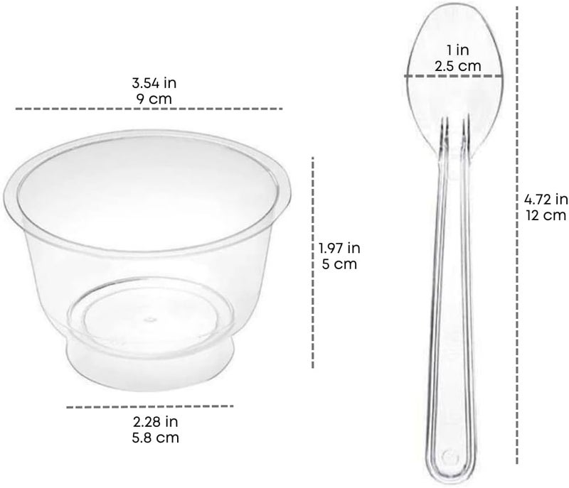 EYNEL Clear Durable Footed Dessert Cups with Spoons  7oz Plastic Slanted Parfait and Appetizer Cups Small Reusable Bowls for Parties Pudding Mousse Ice Cream 25 Cups  25 Spoons - Image 3