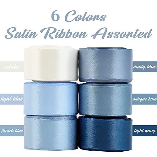 HUIHUANG Dusty Blue Ribbon Set Double-Faced Satin Ribbon 1 inch Dusty Blue Wedding Ribbons for Flower Bouquet Wedding Bridal Shower Baby Shower Decor Hairs Gift Wrap Crafts- 6 Color X 5 Yards Each - Image 5