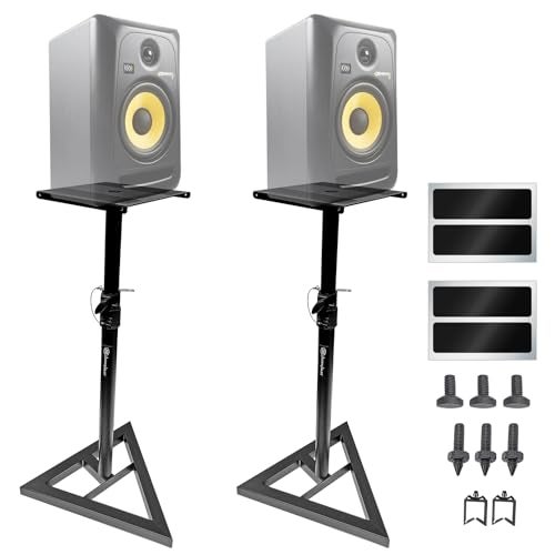 AXA AXCESSABLES AxcessAbles Studio Monitor Speaker Stands Pair. 80lb Capacity per Stand. Adjustable Height 26" - 42". Metal Constructed Stands Ideal for Surround Sound, Bookshelf and Monitoring Speakers - Image 1