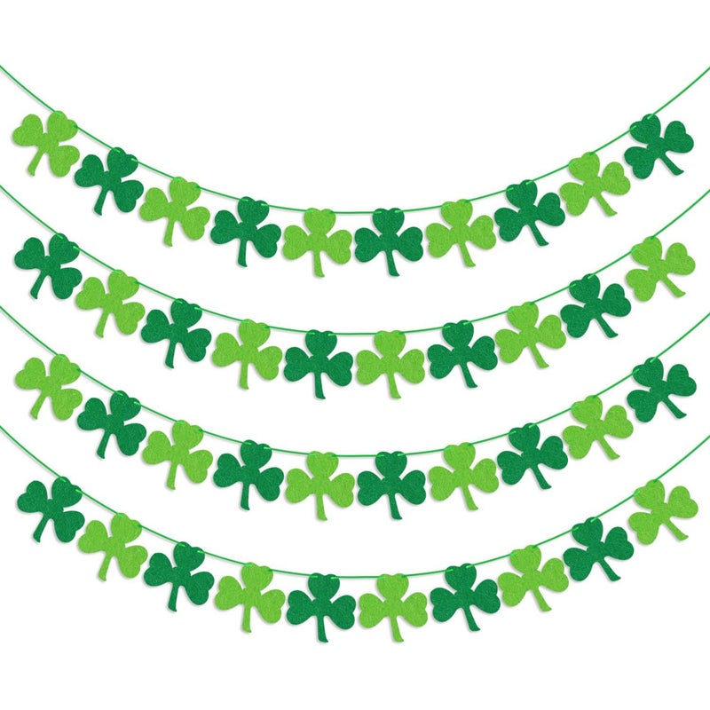 St Patricks Day Decorations Outdoor 4 Pack Felt Shamrock Garland Banner St Patrick's Day Garland Banner Flag Green Clover Garland Saint Patricks Day Decor Classroom Mantle Party Favor Supplies - Image 1