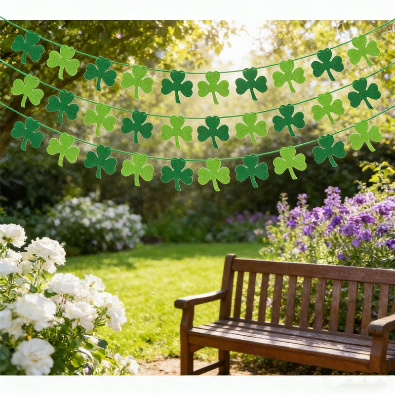 St Patricks Day Decorations Outdoor 4 Pack Felt Shamrock Garland Banner St Patrick's Day Garland Banner Flag Green Clover Garland Saint Patricks Day Decor Classroom Mantle Party Favor Supplies - Image 2