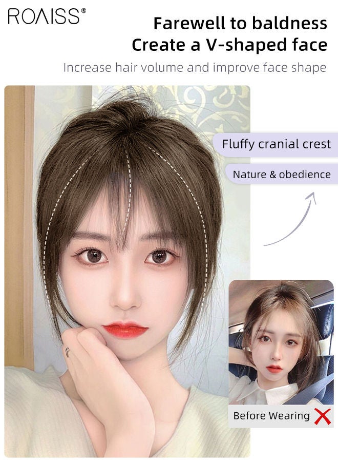 roaiss 3D Hair Toppers for Women Air Bangs with Clips on in French Style Hair Pieces for Women with Thinning Hair Hair Loss Cover Gray Hair Light Brown - Image 2