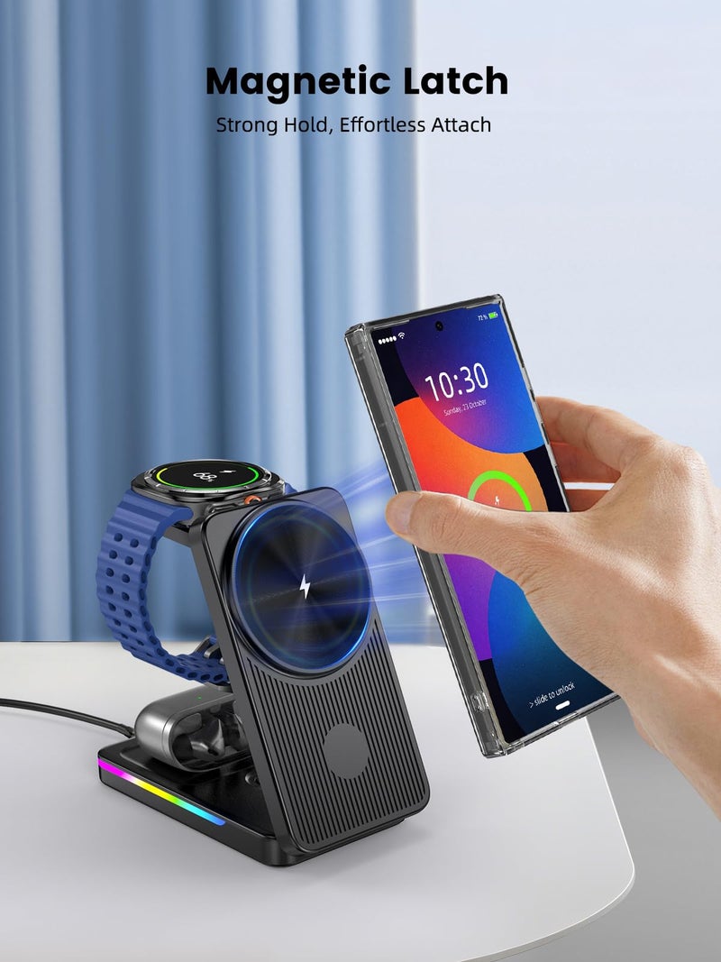 NeotrixQI Magnetic Wireless Charger for Samsung Galaxy S26 Ultra, 3 in 1 Wireless Charging Station for Samsung Watch 8, Travel Foldable MagSafe Charger Stand for Android S25 Ultra/Z Fold/Z Flip 7, Buds 4 Pro - Image 3
