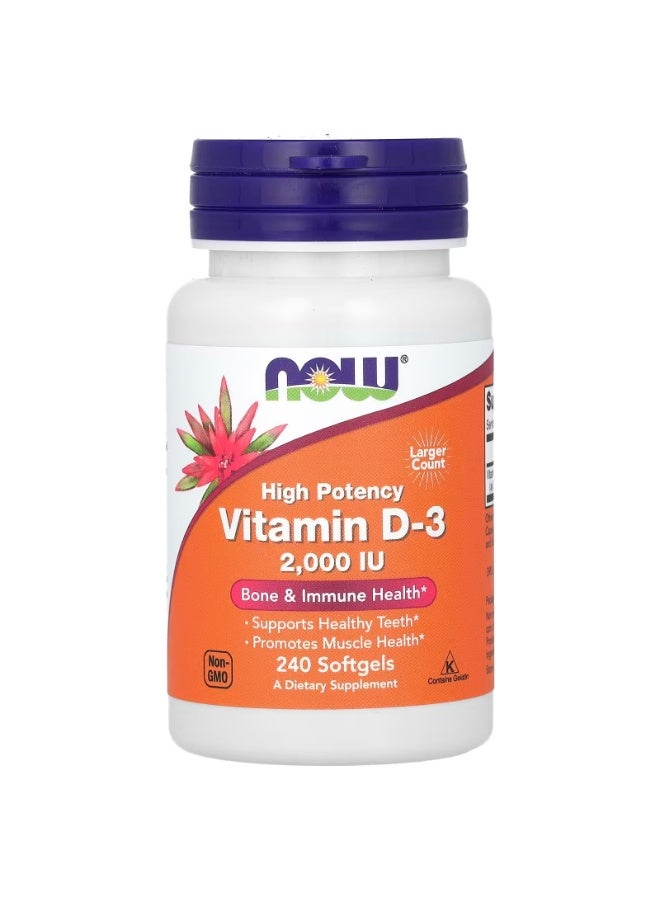 NOW Foods, Vitamin D-3, High Potency, 2,000 IU, 240 Softgels