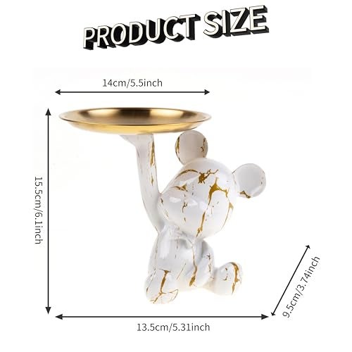 Coniuty Bear Jewelry Tray Organizer for Keys, Lipsticks, Earrings and Accessories, Bear Statue Suitable for Living Room, Office, Entryway Table and More (White & Gold) - Image 2