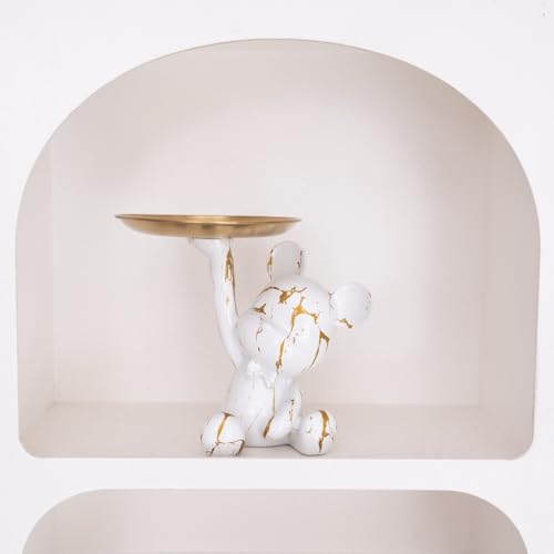 Coniuty Bear Jewelry Tray Organizer for Keys, Lipsticks, Earrings and Accessories, Bear Statue Suitable for Living Room, Office, Entryway Table and More (White & Gold) - Image 4