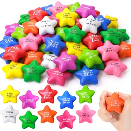 Jerify 120 Pcs Star Stress Balls for Adults Kids Motivational Quotes Soft Foam Stress Relief Toys Inspirational Star Shape Ball Fidget Anxiety  Anger Relief at WorkSchoolHomeBright Colors - Image 1