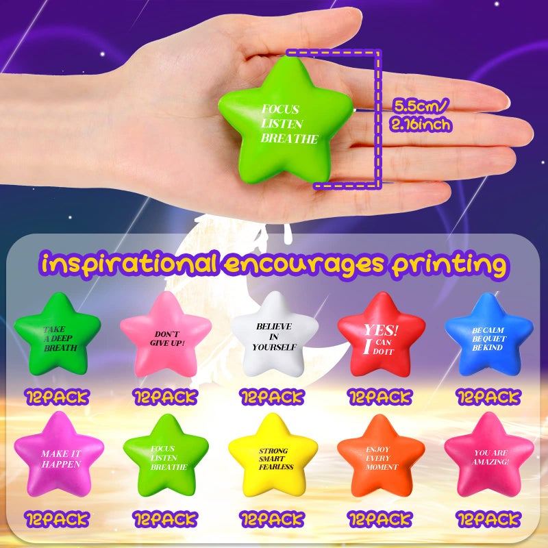 Jerify 120 Pcs Star Stress Balls for Adults Kids Motivational Quotes Soft Foam Stress Relief Toys Inspirational Star Shape Ball Fidget Anxiety  Anger Relief at WorkSchoolHomeBright Colors - Image 3