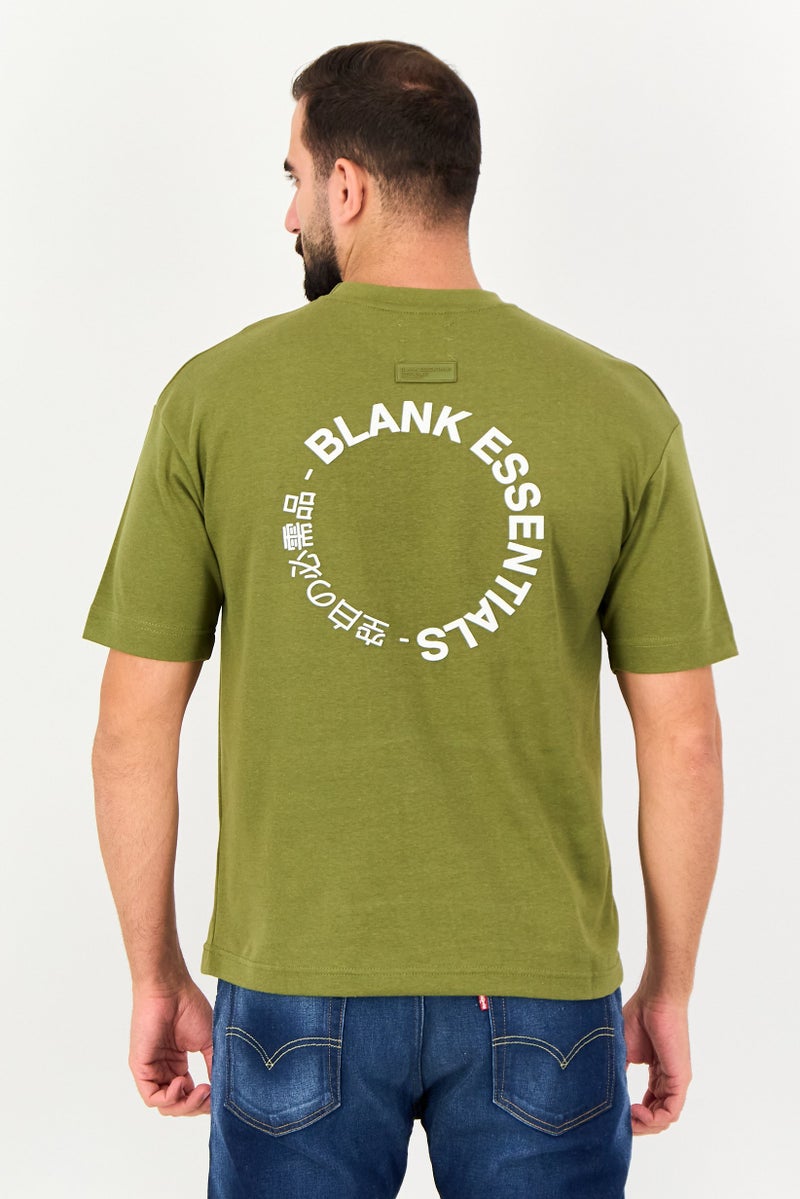 Blank Essentials Men Crew Neck Short Sleeve Graphic Print T-Shirt, Olive - Image 2