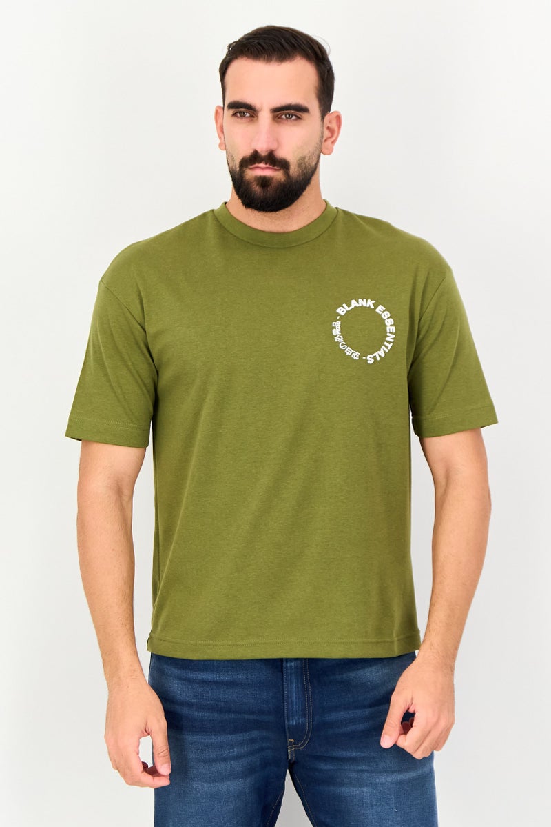 Blank Essentials Men Crew Neck Short Sleeve Graphic Print T-Shirt, Olive - Image 1