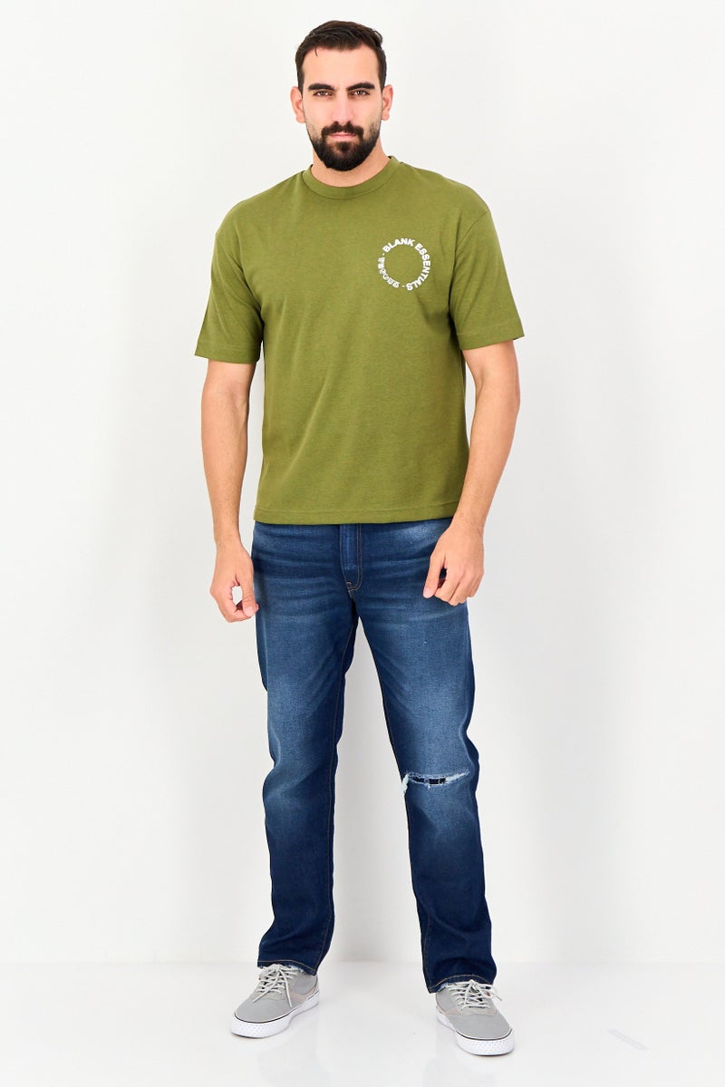Blank Essentials Men Crew Neck Short Sleeve Graphic Print T-Shirt, Olive - Image 3