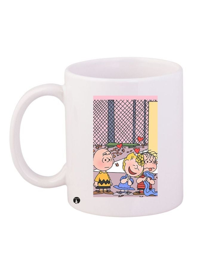 RYN Cartoon Printed Coffee Mug White/Pink/Blue 11ounce