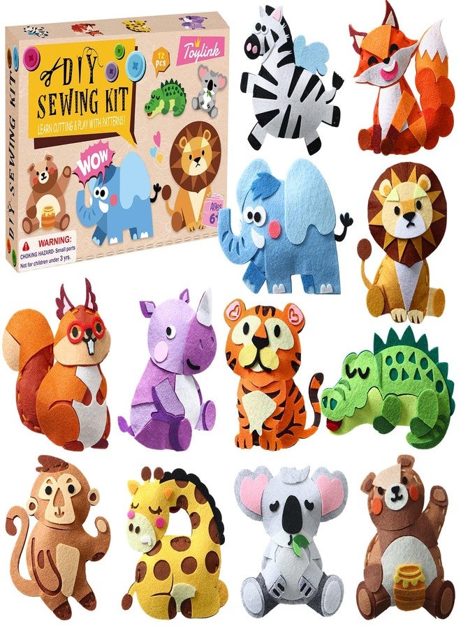 Toylink Wild Animal Sewing Kit for Kids Beginners, 12-in-1 Sew Your Own Felt Animals Craft Kit for Kids Girls Boys 6-8, 8-12, Fun and Educational Girls Birthday Gift Ideas - Image 1