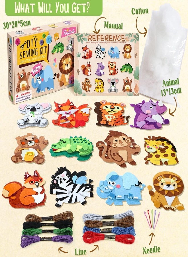 Toylink Wild Animal Sewing Kit for Kids Beginners, 12-in-1 Sew Your Own Felt Animals Craft Kit for Kids Girls Boys 6-8, 8-12, Fun and Educational Girls Birthday Gift Ideas - Image 2