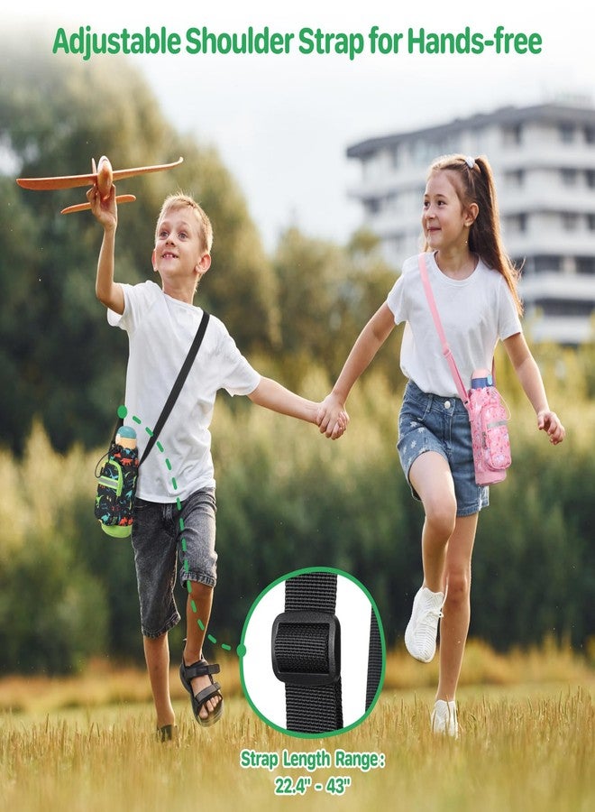 BrainyBees Water Bottle Carrier for Kids - Water Bottle Holder with Strap, Boys Water Bottle Sling Bag for 10/12/14/16/18Oz Water Bottles Walking Hiking Camping, Black Dinosaur - Image 3