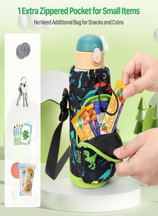 BrainyBees Water Bottle Carrier for Kids - Water Bottle Holder with Strap, Boys Water Bottle Sling Bag for 10/12/14/16/18Oz Water Bottles Walking Hiking Camping, Black Dinosaur - Image 5