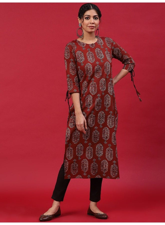 AKS Maroon Printed Straight Kurta - Image 5
