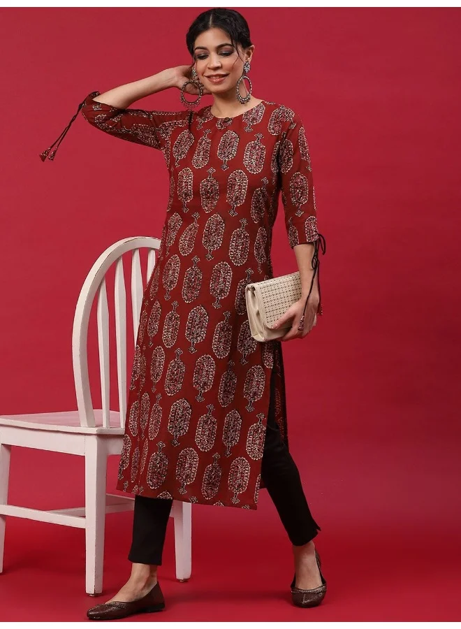 أيه كيه إس Maroon Printed Straight Kurta